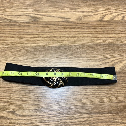 DAY-LOR Black Wide Stretch Elastic Belt W/Gold Tone Buckle, Vintage 1980’s - Picture 2 of 6