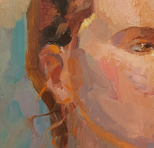 Ritratto ad olio di donna in verde, dipinto originale con cornice, artista Khatulevska - Foto 4 di 9