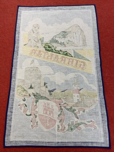 Vintage Cotton Tea Towel w Gibraltar Pattern Kitchen Dish British Art Gift Idea - Picture 13 of 14