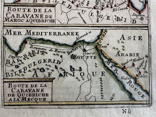 North Africa Barbary coast caravan Routes to Mecca 1683 Mallet hand color map - Picture 3 of 4