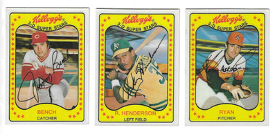 1981 Kellogg's 3-D Super Stars Lot: Ryan #6, Henderson #33, Bench #65 HOF