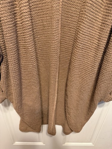 Merokeety Cardigan L Waffle Knit Pocket Open Long Sleeve Oversized Brown - Picture 4 of 5