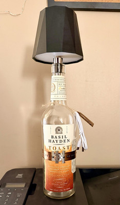 Basil Hayden Toast Bourbon Bottle Lamp w/ Black Shade, Distillery Theme
