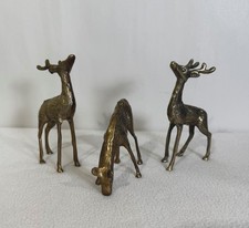 Vintage Solid Brass Reindeer Figurine Set of ...