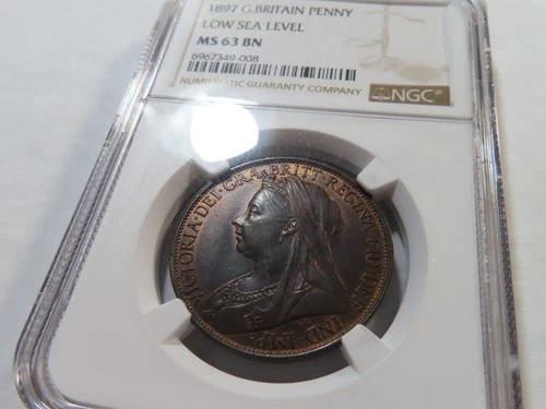 R95 Great Britain 1897 1 Penny Low Sea Level NGC MS-63 Brown