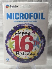 Qualatex Happy 16th Birthday Foil Mylar Round 18" Balloon Stars Purple