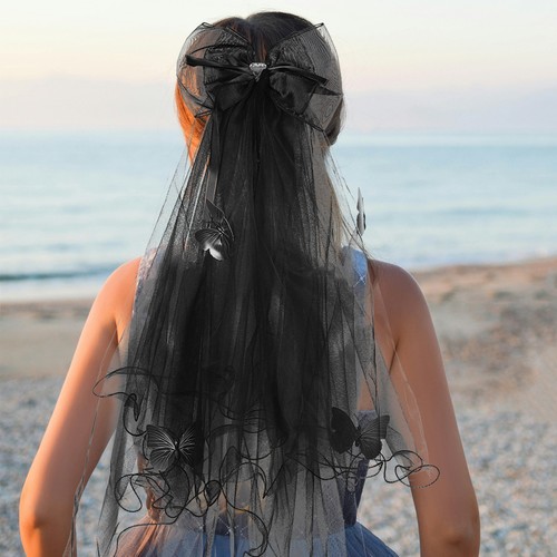  Velo decorativo de Halloween velos de novia moño con pinzas para el cabello novia corto - Imagen 9 de 12