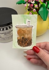ACEO Original Art Card LKZArtCreations Watercolor Boba Bubble Tea Painting