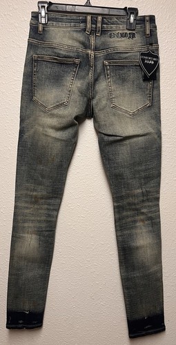 En Noir Men's Clash Sand Wash Rip & Repair Distressed Skinny Denim Jeans 28x32 - Picture 7 of 9