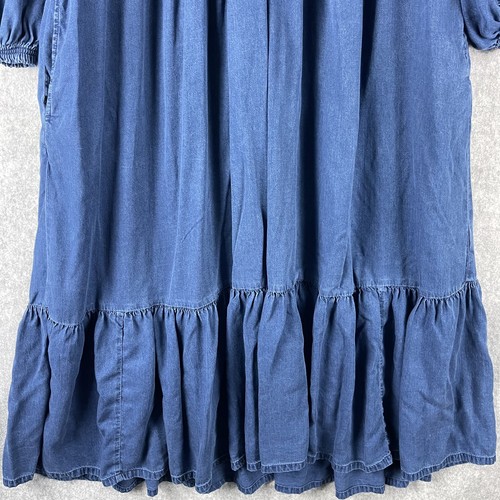 Old Navy Smocked Tiered Maxi Dress Womens 3X Blue Chambray Balloon Sleeve Boho - Picture 3 of 13