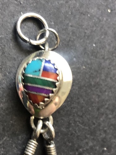 STERLING SILVER 925 Lot Pendant Necklace U26 Navajo Conch Feather Mosaic Amazing - Picture 2 of 6