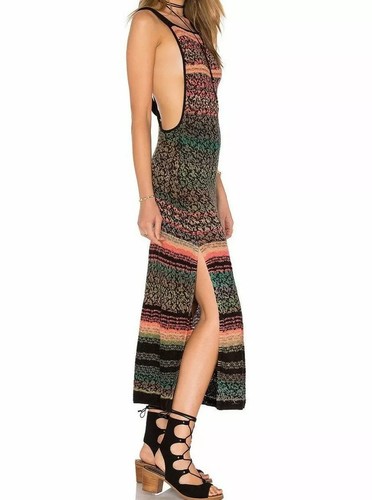FREE PEOPLE Dress Sz S MIDNIGHT FLOWERS Split Hem Strappy Open Back Sweater Midi - Picture 5 of 14