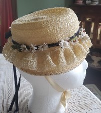 Vintage Girl's Straw Bonnet With Flowers