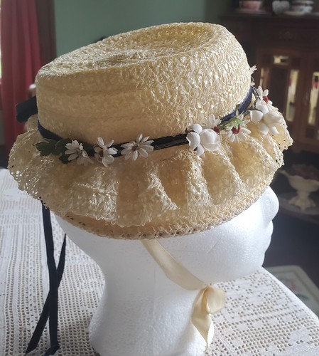 Vintage Girl's Straw Bonnet With Flowers