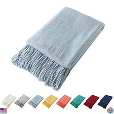 Soft Cozy Knitted Throw Blanket with Fringe Tassels for Couch Sofa Bed 50x60"