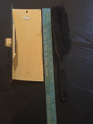 Vintage Fuller Brush Co Dust Pan Gold Tone Metal 10x4  MCM With Brush 11×2