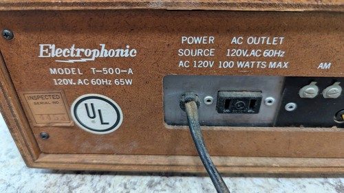 Electrophonic 8 Track Player AM FM Multiplex Stereo Receiver RARE T500-A - Bild 10 von 13