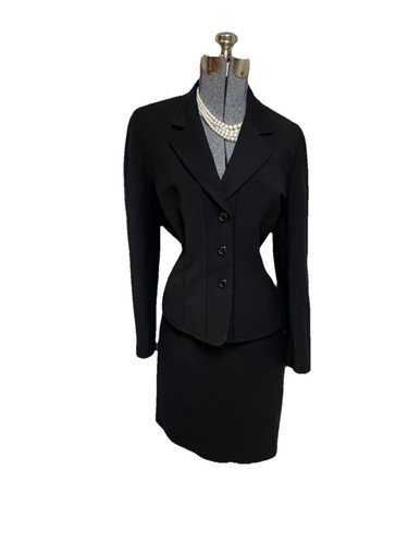 Tahari ASL Skirt Suit Size 12P Petite Two Piece Set Black Power Suit Executive - Picture 3 of 24