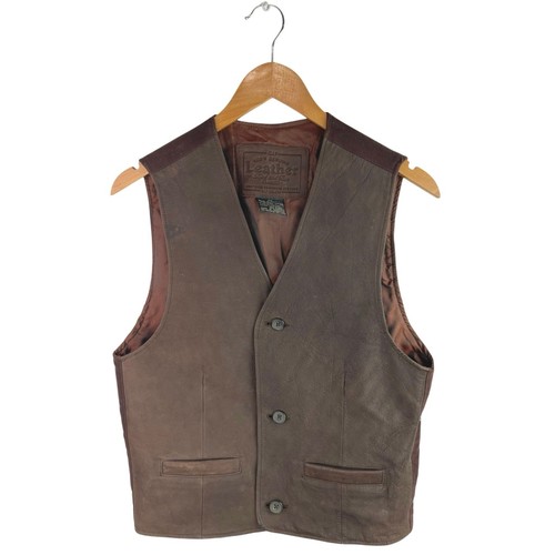 GAP Men's Brown 100% Leather Cowboy Western Sleeveless Button Up Vest Top Sz XS
