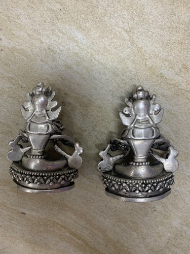 2Pcs Wonderful Tibetan Silver Hand Made *Green Tara Bodhisattva* Statues !!! - Picture 3 of 9