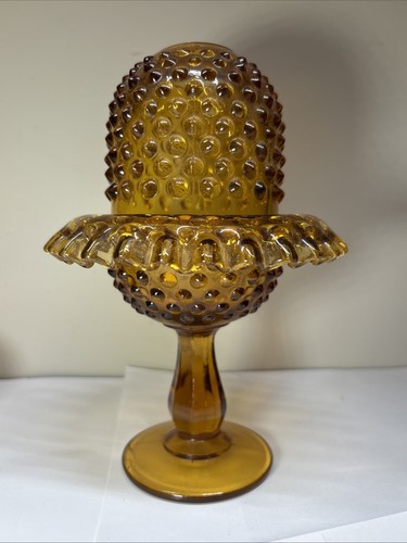 Vintage MCM Fenton Braunglas Schuhnagel 2 Stück Sockel Fee Lampe - Bild 1 von 8