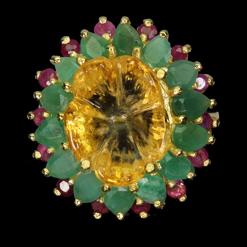 925 Anello Argento Sterling Fiore Citrino 13x10mm Smeraldo Ruby Gemma Gioielli 7 - Foto 1 di 14