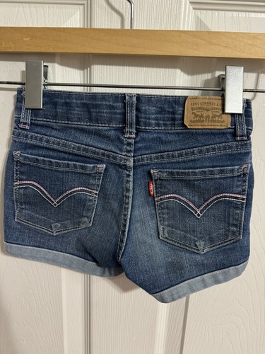 Levi’s Girls Size 5 Shorty Shorts Adjustable Waist Pink Stitching - Picture 2 of 5