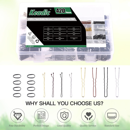 Keadic 421Pcs Metal Hair Pins Kit with Storage Case Includes 2”Bobby Pins, 2.... - Picture 7 of 12