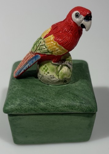 Vintage Porcelain /green trinket box parrot - Picture 2 of 7