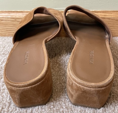 VINCE. Comfort Heeled Sandals 11M Tan Leather Slip On Peep Toe Classic Designer - Picture 4 of 10