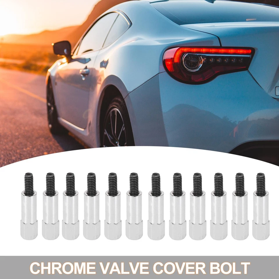 Perno de cubierta de válvula cromado G1/4-20 12 piezas para Chevy 283 302 305 307 327 350 383 400 Foto 2 de 4