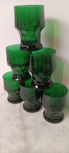 Vintage ANCHOR HOCKING SET OF 6 Emerald Green MCM Tumbler Glasses