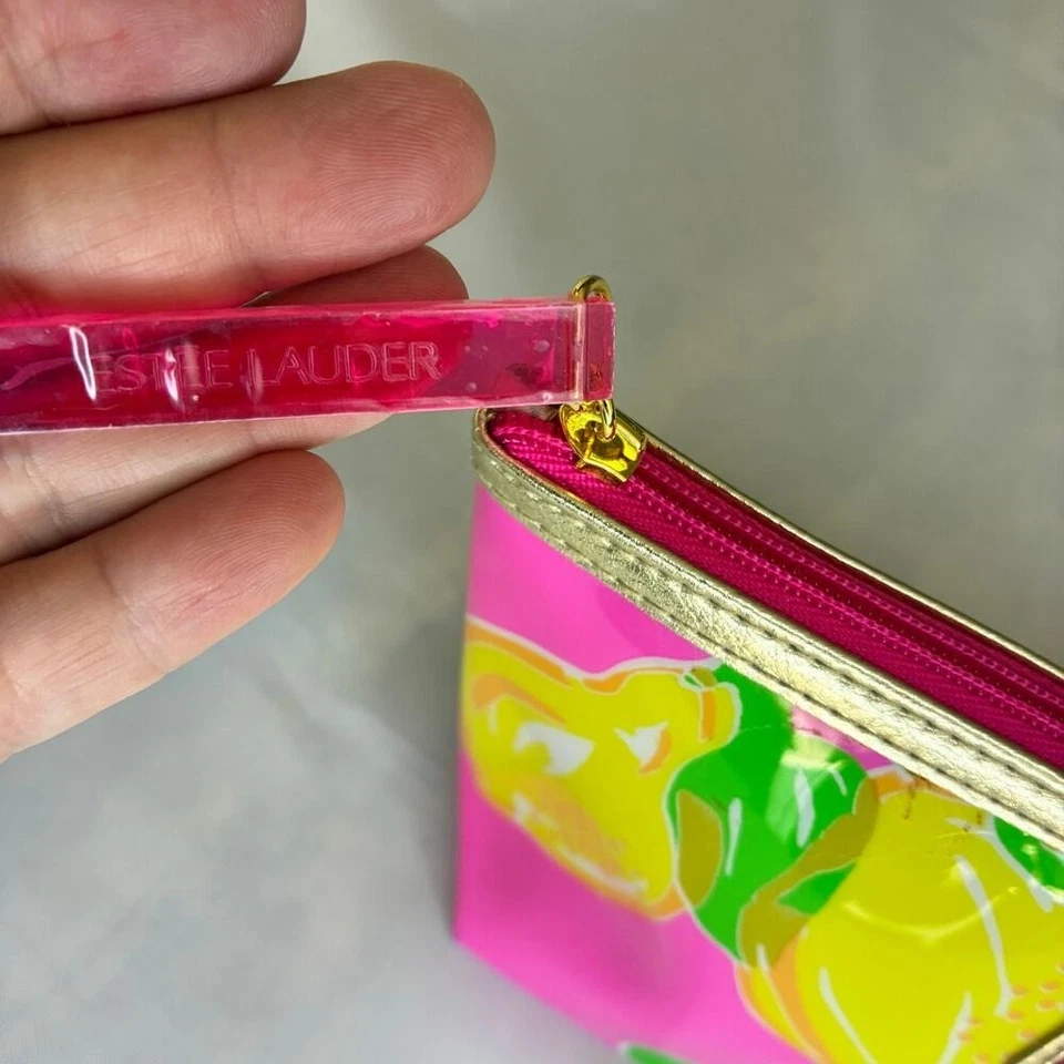Bolsa organizadora de acessórios Lilly Pulitzer Estee Lauder com zíper bolsa de maquiagem nova rosa - Imagem 3 de 4