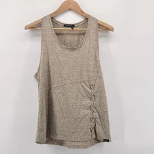 Koral Hollow Luxe Tank Top Small Gold Heather Lace Up Detail Sleeveless Athletic