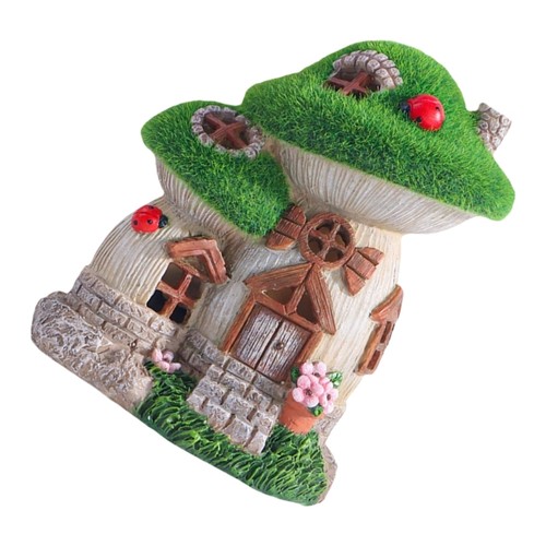 Fairies Tale Landscape Ornament Mushroom House Resin Statue For Night Display - Picture 3 of 10
