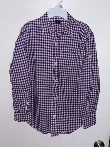 Gap Kids Shirt Boy’s L Large 10 Purple White Check L/S Button Up EUC