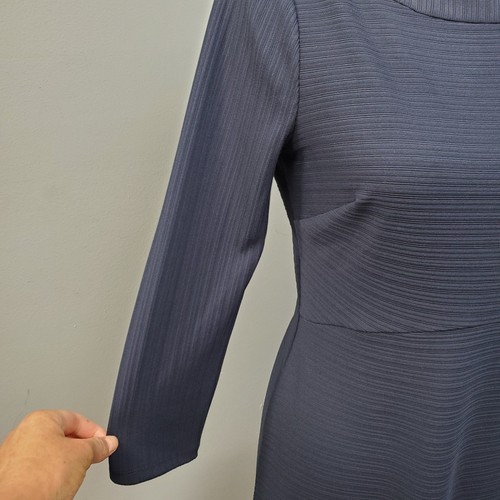 Tommy Hilfiger Sheath Dress Womens Petite 6 Navy Textured Long Sleeve Back Zip - Picture 4 of 9
