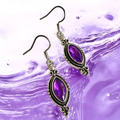 Restverkauf! Vintage Retro Ohrringe mit funkelnden Lila Glassteinen Edelstahl - Bild 5 von 7