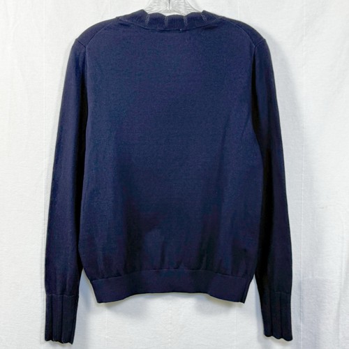 Boden Sweater Womens Sz 12 Navy Wool Blend Hambleden Scallop Neck/Cuffs Pullover - Picture 3 of 9