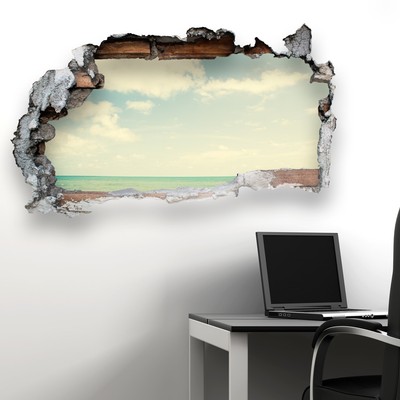 Broken Wall Coastal Sea Sky Kids Bedroom Wall Sticker Vinyl