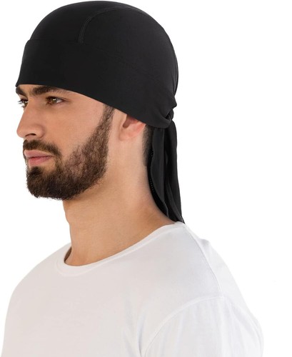 Cappuccio teschio avvolgente moto Du Do Bandana nera Paisley Doo Rag testa durag - Foto 3 di 21