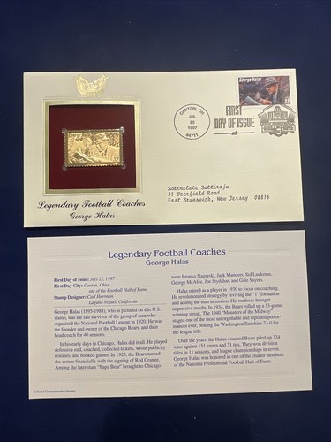 Estampillas réplica de oro 22k ~ Juego de 4 entrenadores de fútbol Lombardi, Warner, Bryant - Imagen 2 de 9