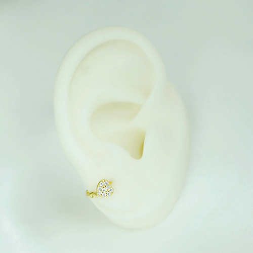 18K Gold on Sterling Silver Love Heart 6mm Hoop Paved CZ Huggie Helix Earrings - Picture 4 of 14