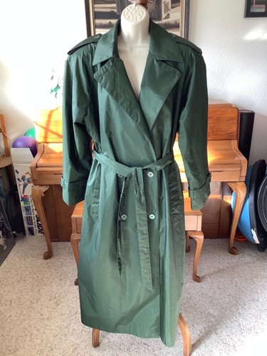 TRENCH COAT vintage anni 80 CHIANGO Fleet Street verde lucido fodera rimovibile donna 10 - Foto 1 di 11