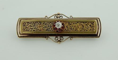 Vintage Victorian 12k Gold and 1 Old Mine Cut Diamond Brooch - Picture 3 of 4
