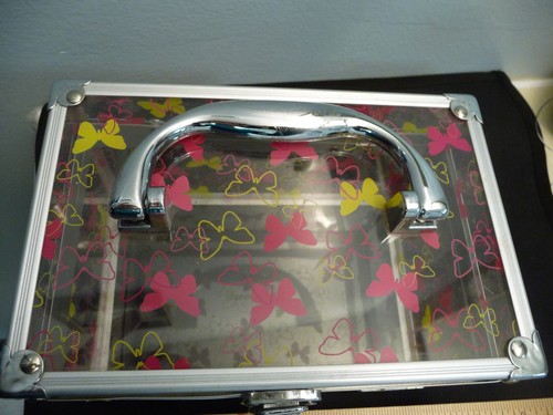 Caboodles Clear Acrylic Pink Yellow Butterflies Small Train Make-up Case Box - Picture 2 of 6