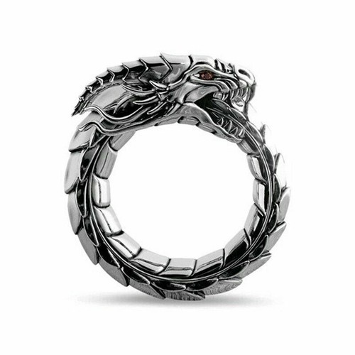 Norse Mythology Ouroboros Dragon Men's Snake Ring Viking Ring Fashion Ring - Picture 7 of 18