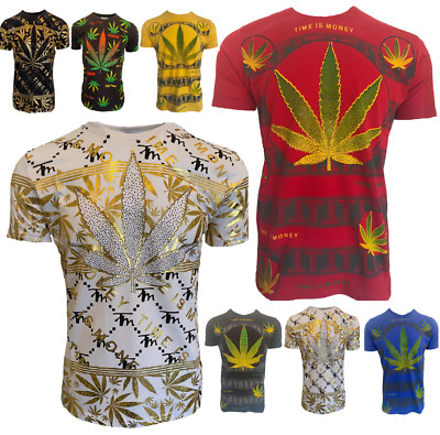 Herren Blatt T-Shirts Unkraut Cannabis Top Urban Hip Hop Shirt T-Shirt Marihuana Ganja
