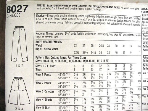 Vintage Pants Sewing Pattern Culottes Skirt Simplicity 8027 Womens Size 12-16 - Picture 4 of 4