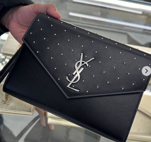 Yves Saint Laurent Cassandre Studded Flap Clutch Limited Edition Schwarz Leder - Bild 2 von 19